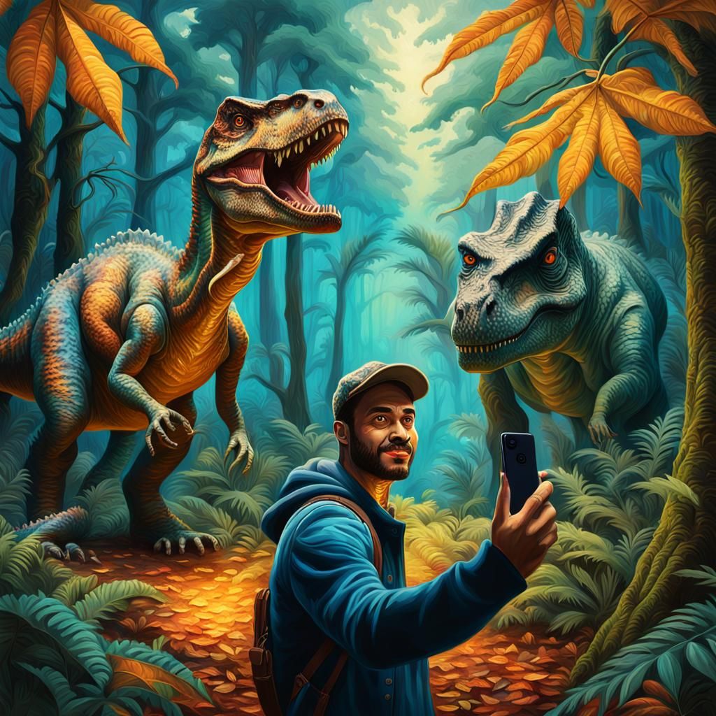 Dinosaur Photobomb in Mystical Forest: Magical Realism