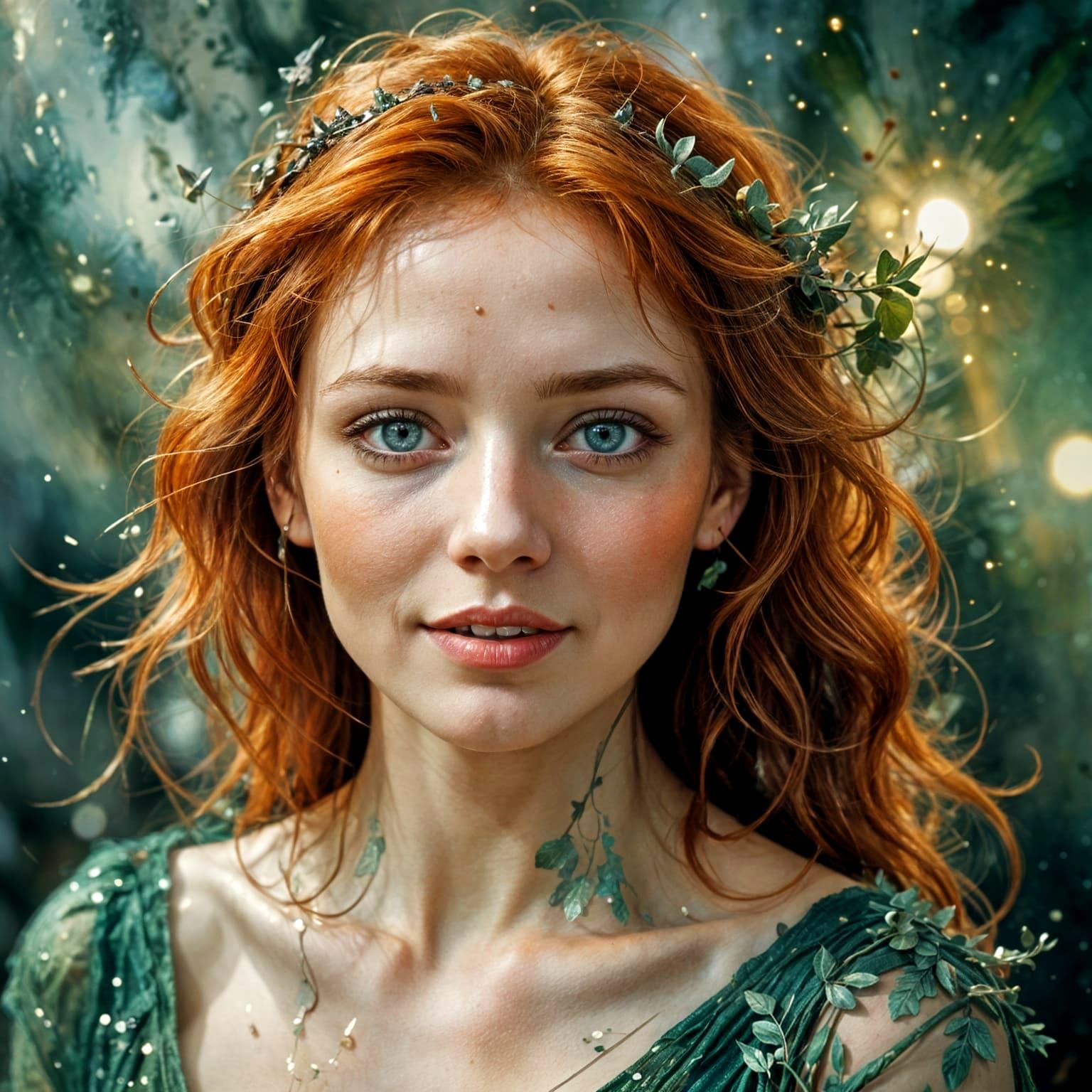 Fiery Redhead Portrait in Expressive Watercolor Style