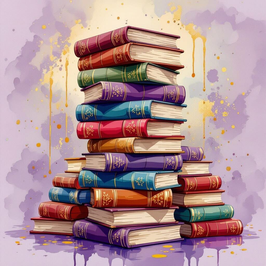 Tower of Books in Alcohol Ink Style