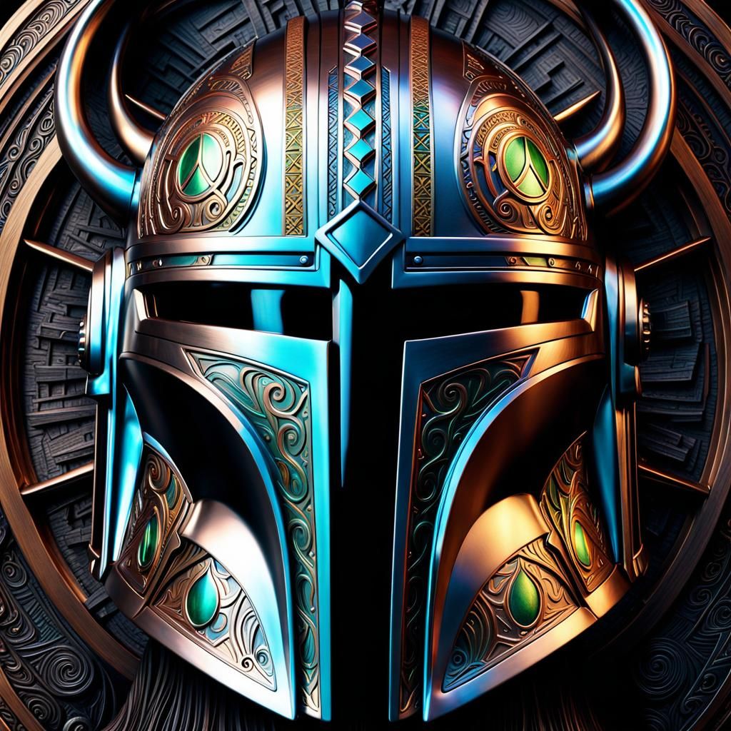 Iridescent Viking Mandalorian Helmet Concept Art