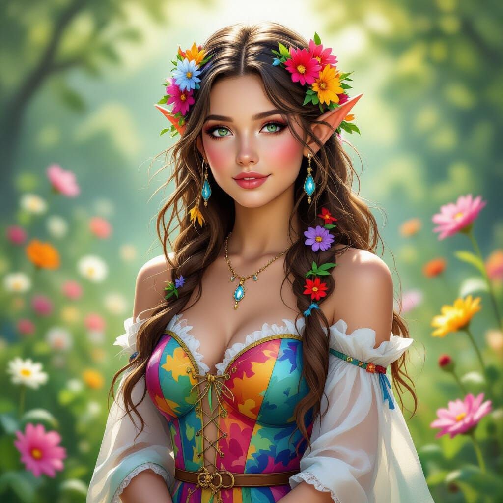 Beautiful Female Elf with Flowers in Hair