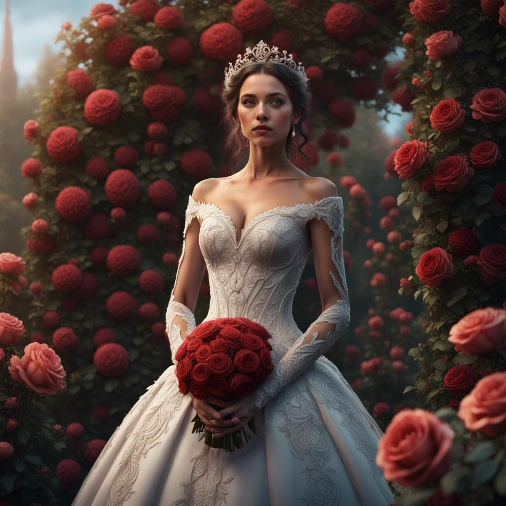 Bride in Rose Garden: Detailed Fantasy Art