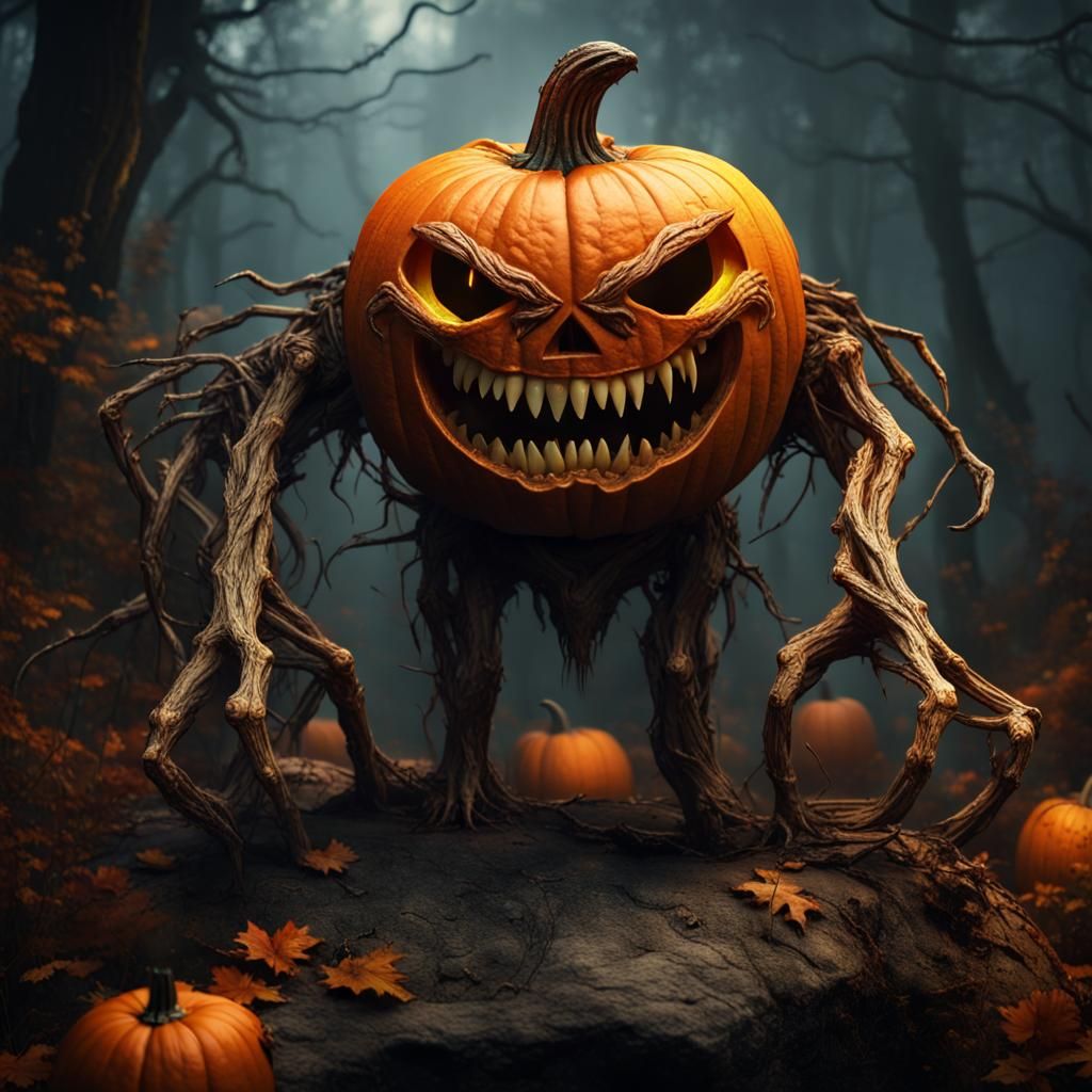 Pumpkin Monster Ambush: Digital Art Fantasy Concept
