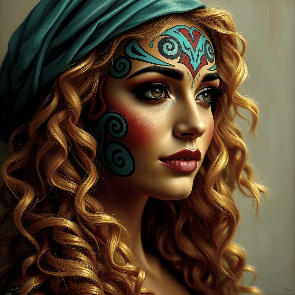 Golden Haired Feminine Portrait in Oil Painting Style