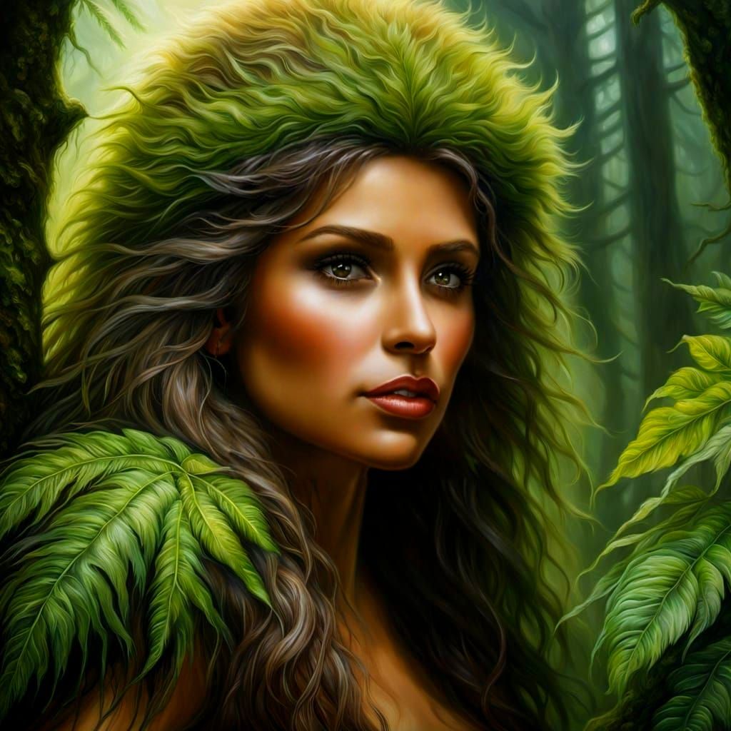 Anthro Sasquatch Woman in Oil Painting