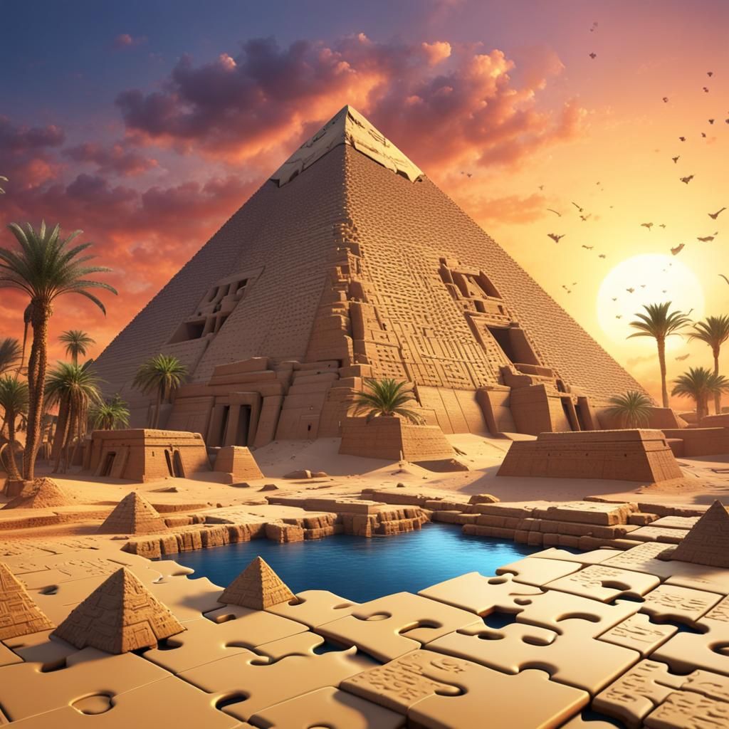 Egyptian Pyramids Jigsaw Puzzle in Detailed Matte Painting