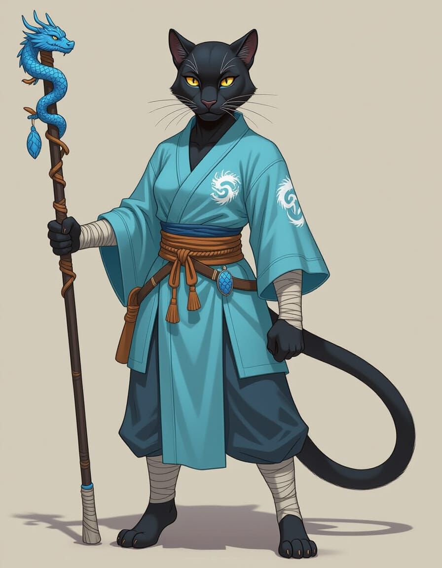 Black Panther Monk Ready for Battle as Digital Art