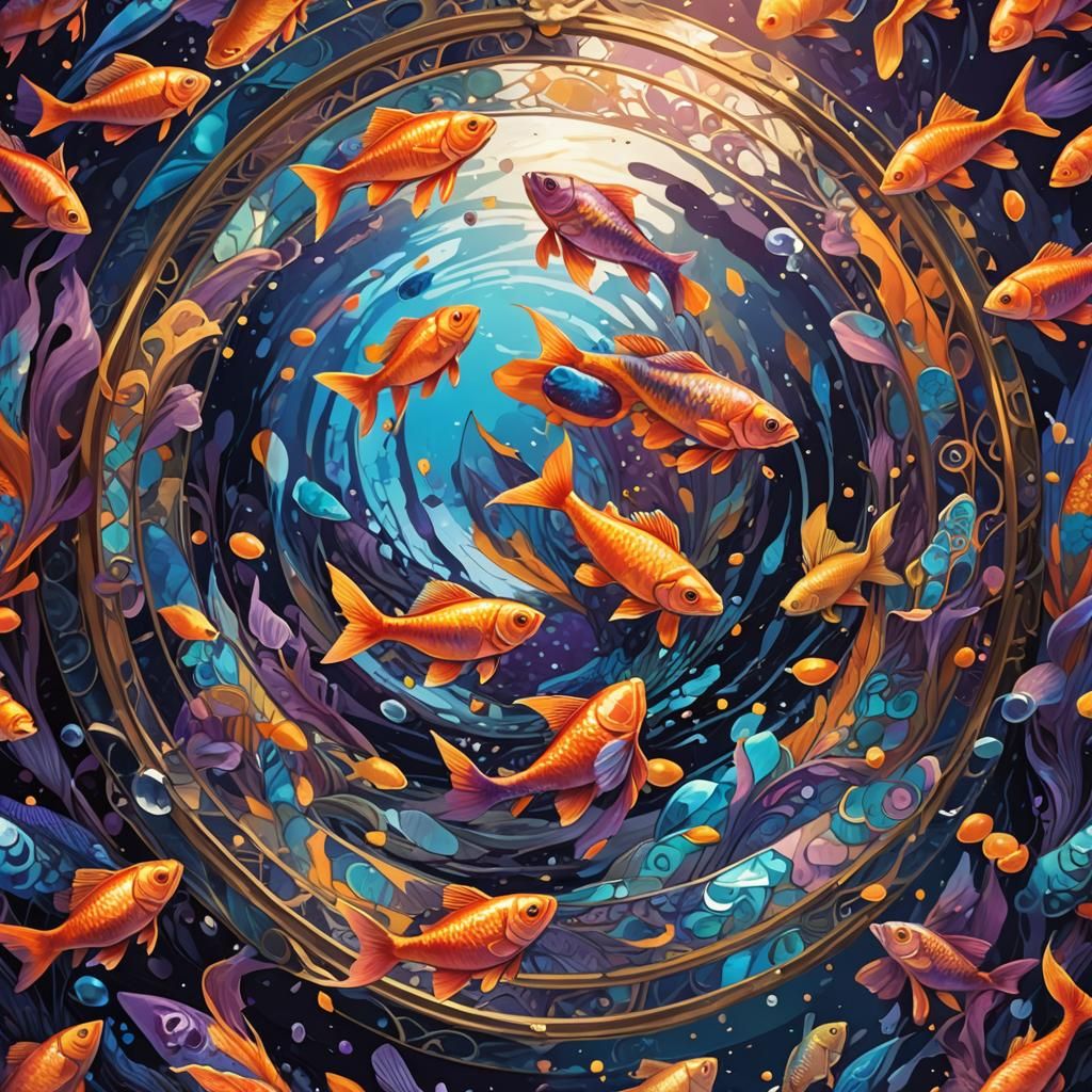 Colorful Fish in Mirrored Surreal Fantasy