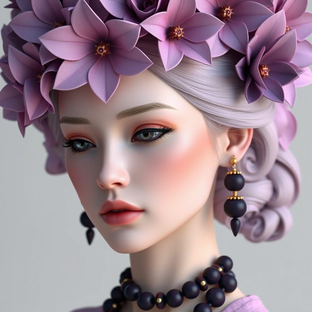 Digital Artwork of Enchanting Woman in Exquisite Floral Head...