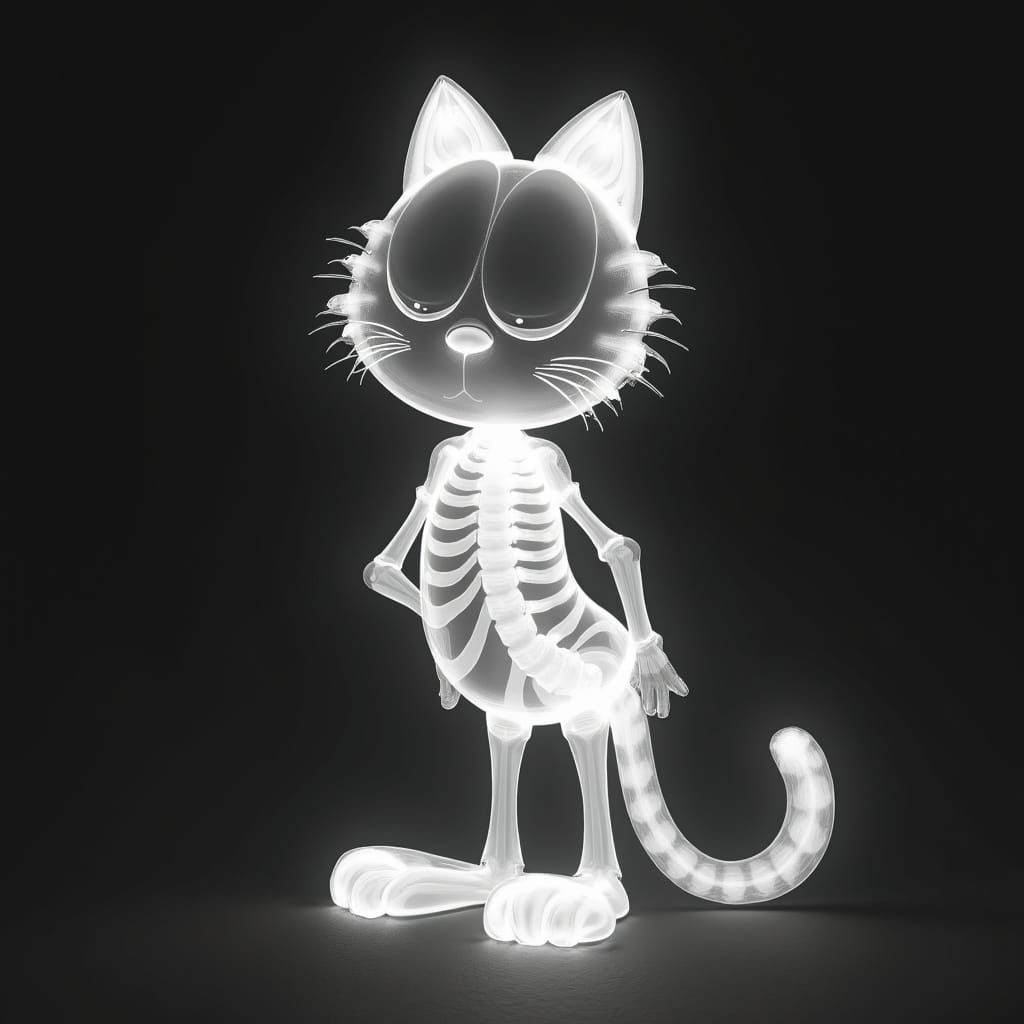 Ghostly X-Ray Silhouette of Garfield in Noir Style