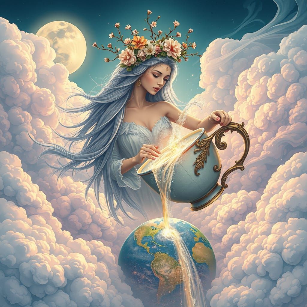 A hyper-realistic, hand-drawn illustration, bursting with vibrant colors and intricate details. A graceful figure, resem...