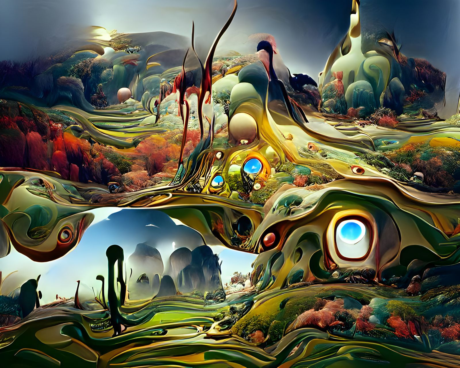 Kaleidoscopic Alien Landscape in Surrealist Style