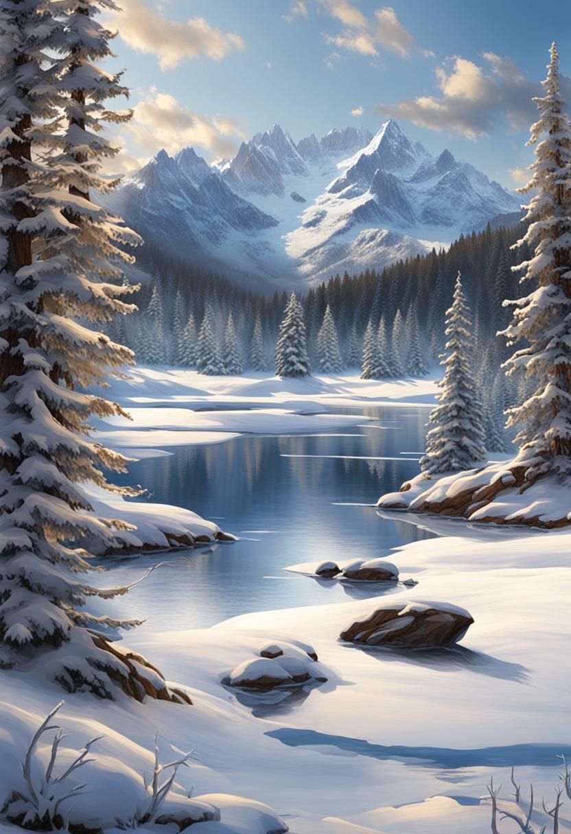 Winter Mountain Lake Scene