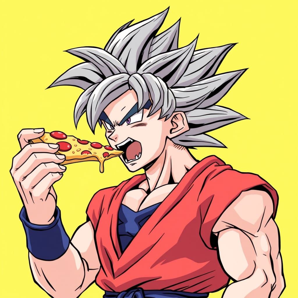 Goku's Casual Feast: A Pizza Moment