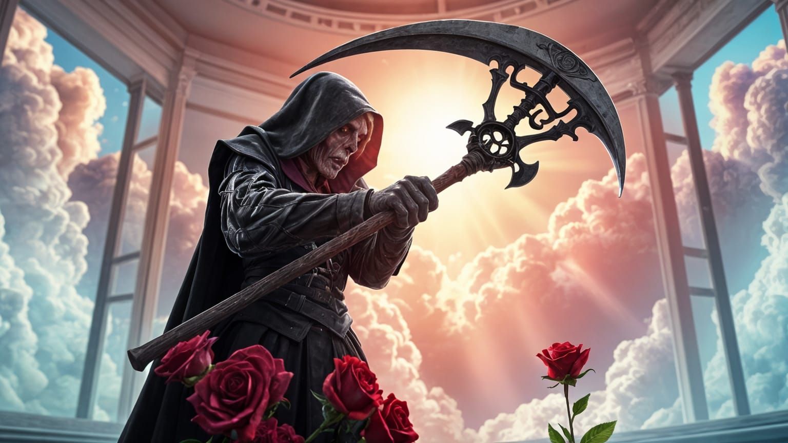 Grim Reaper in a Heavenly Fantasy Setting