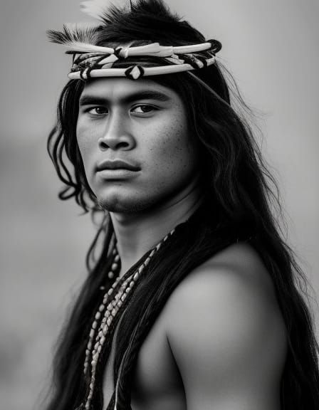 Polynesian Man Portrait with Long Hair