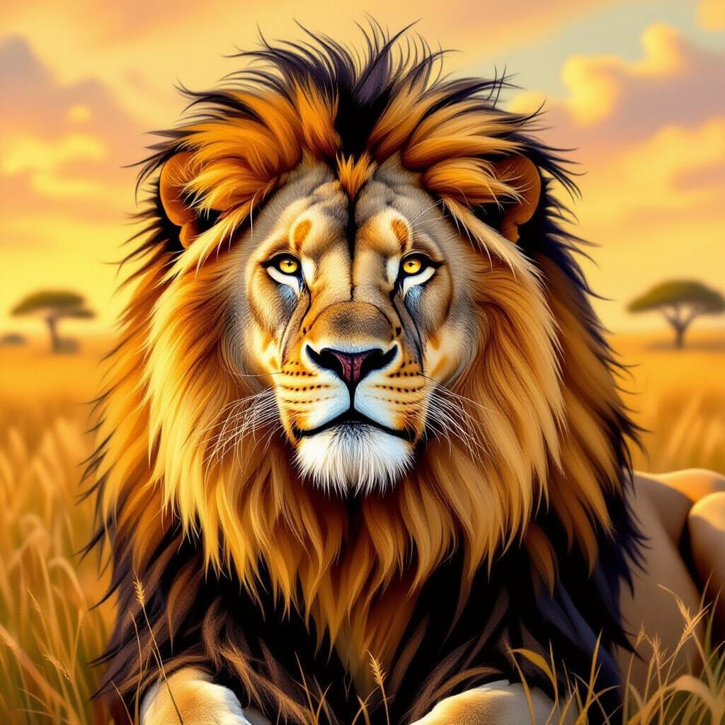 Majestic Lion Portrait in Wildlife Art Style