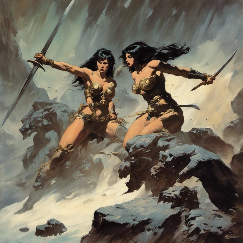 Epic Sword and Sorcery Battle in Comic Book Style