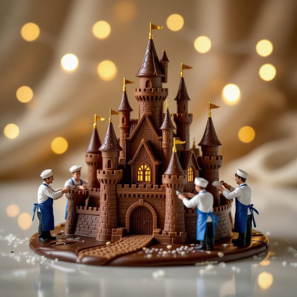 Miniature Chocolate Castle Crafted by Microscopic Artisans