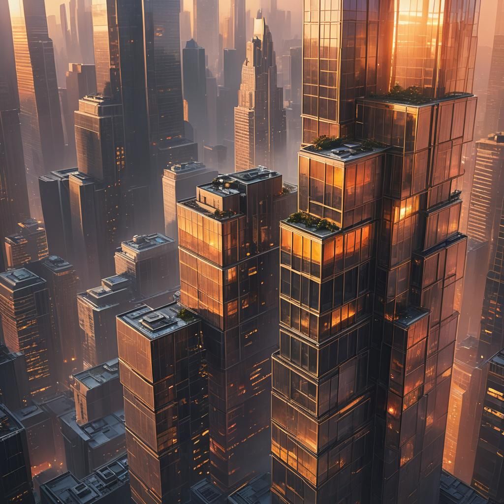 Vibrant Sunset Reflected on City Skyscrapers