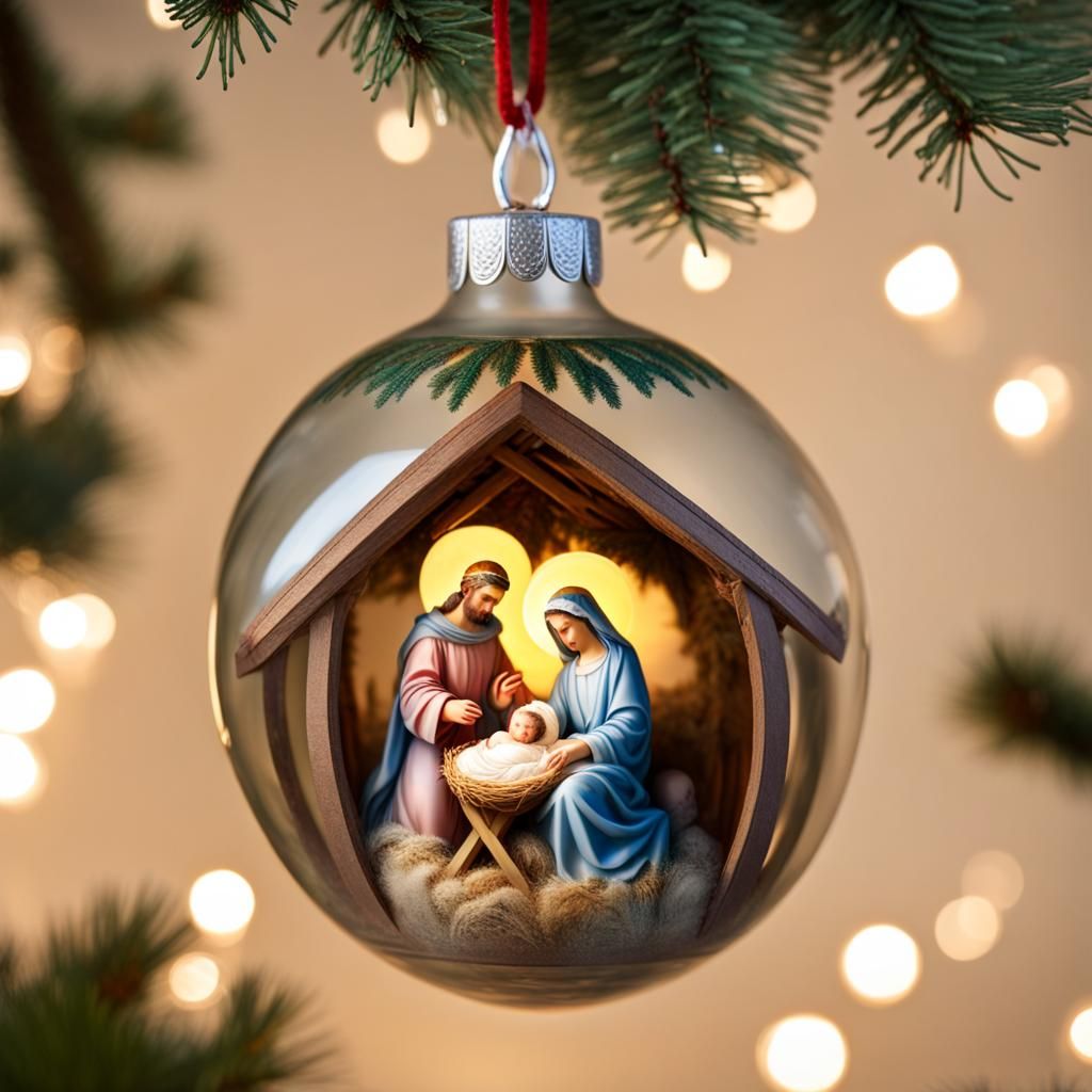 Nativity Scene Inside Glass Christmas Ornament