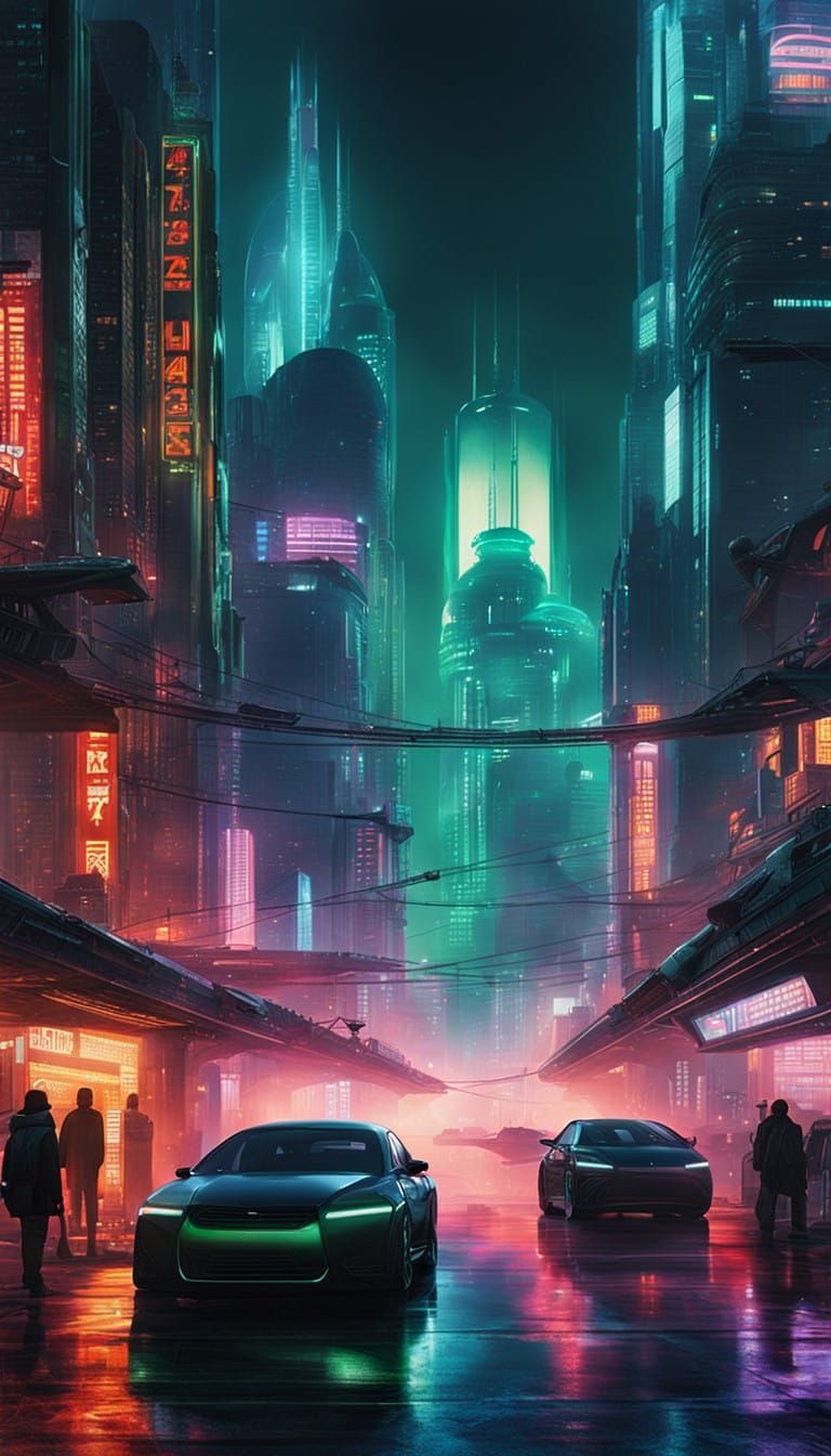 Futuristic Cityscape in Cyberpunk Style