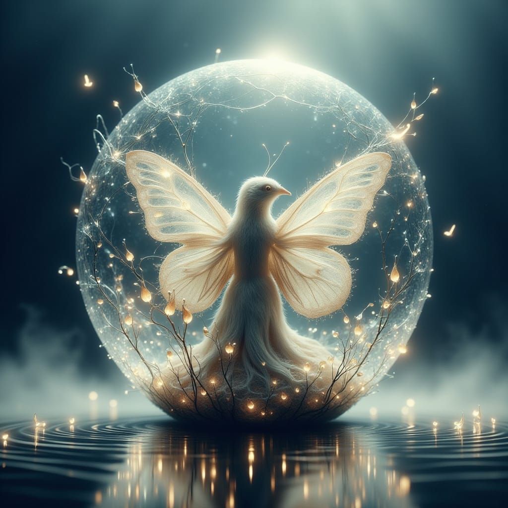 Butterfly in Cracked Sphere with Evolving Meadow