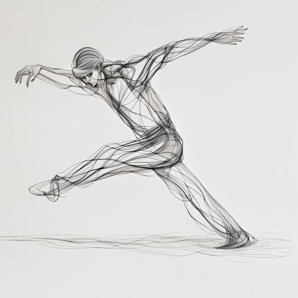 Continuous Line Drawing of Dancer in Motion