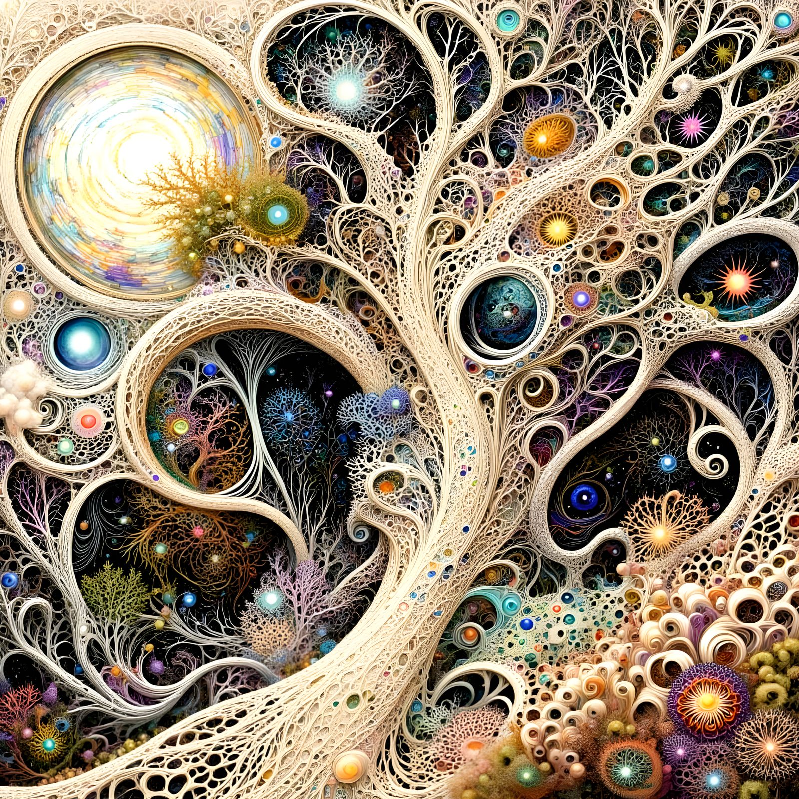 Abstract Spirit Face Over Wavy Sea with Tendrils