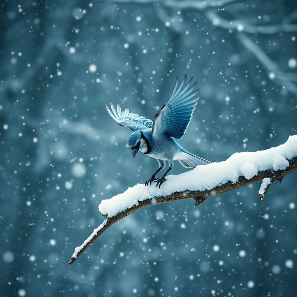 A Majestic Blue Jay in Winter Wonderland