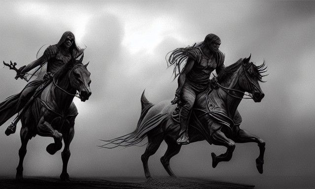 Hyperdetailed Charcoal Drawing of the Four Horsemen