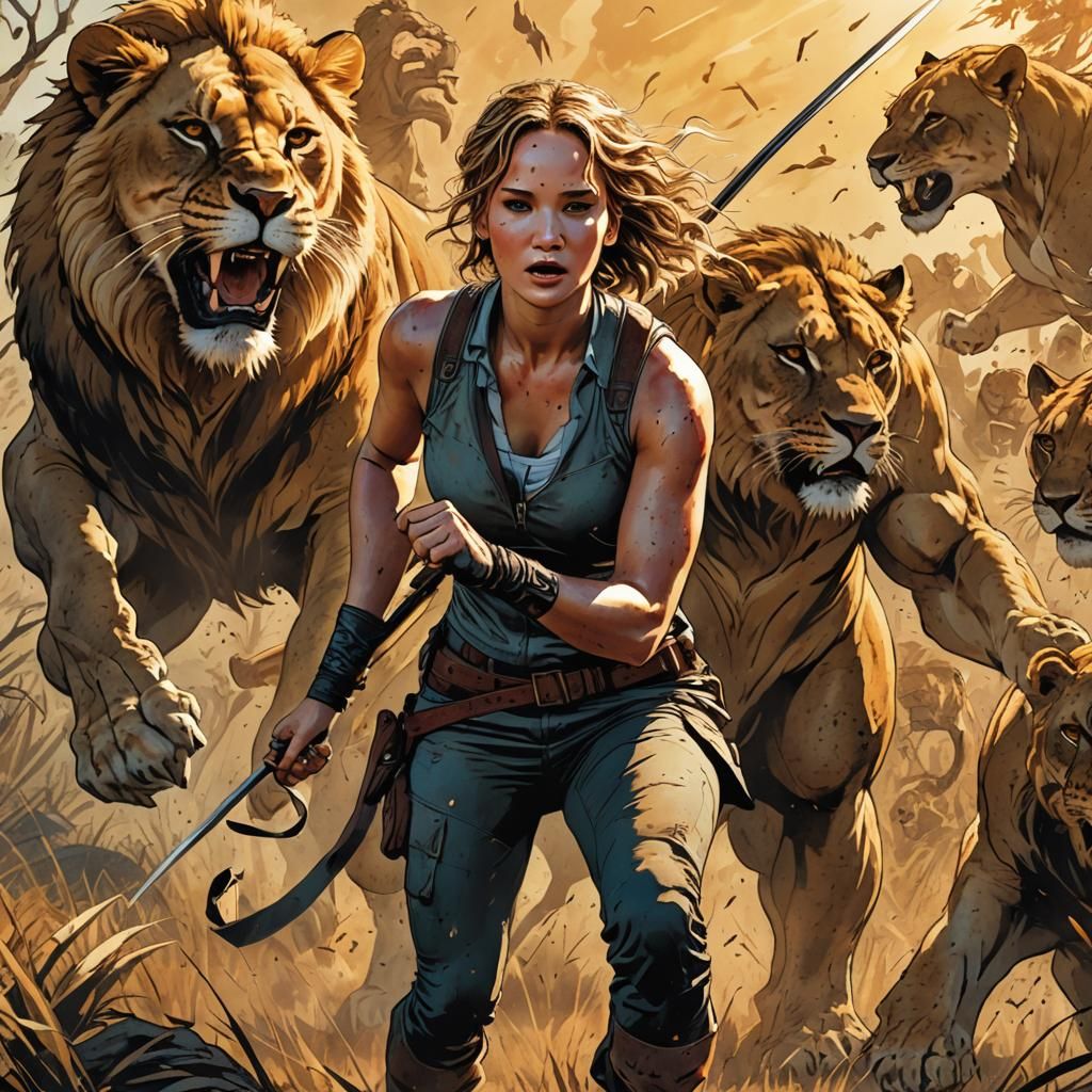 Jennifer Lawrence Fights Lion in Comic Book Art