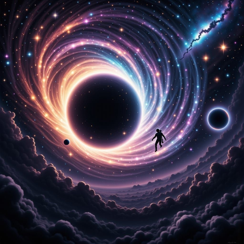 Astronaut in Space Near Black Hole