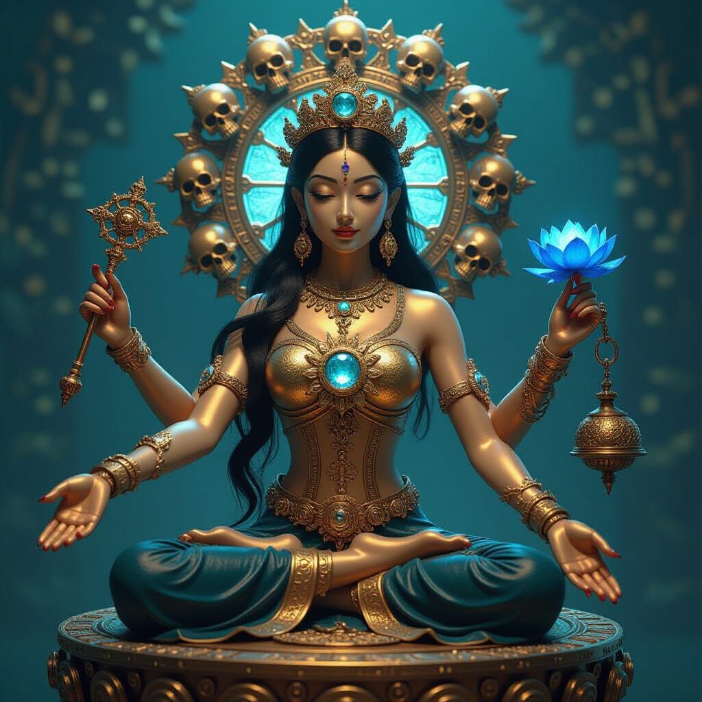 Steampunk Golden Tara with Clockwork Sun Disc