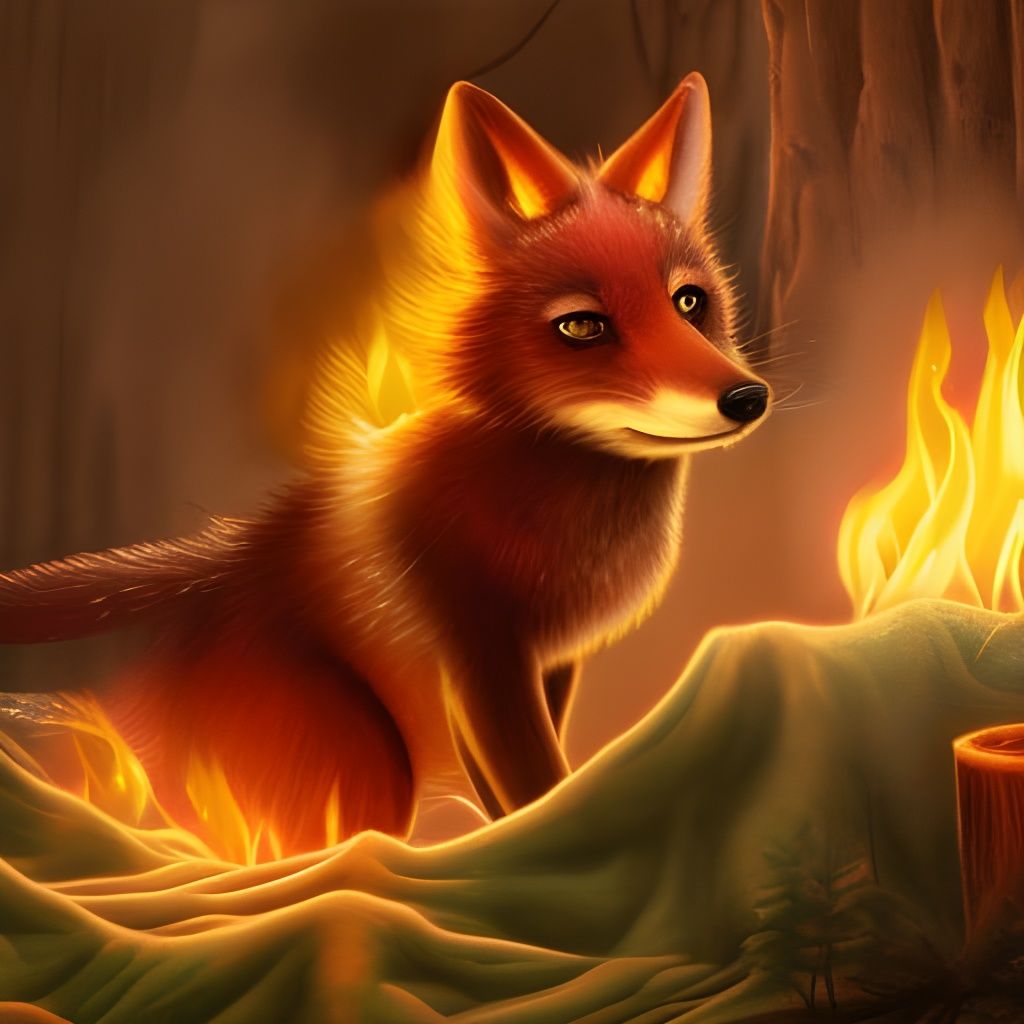 Festive Fox Plays with Fire: Detailed Matte Painting