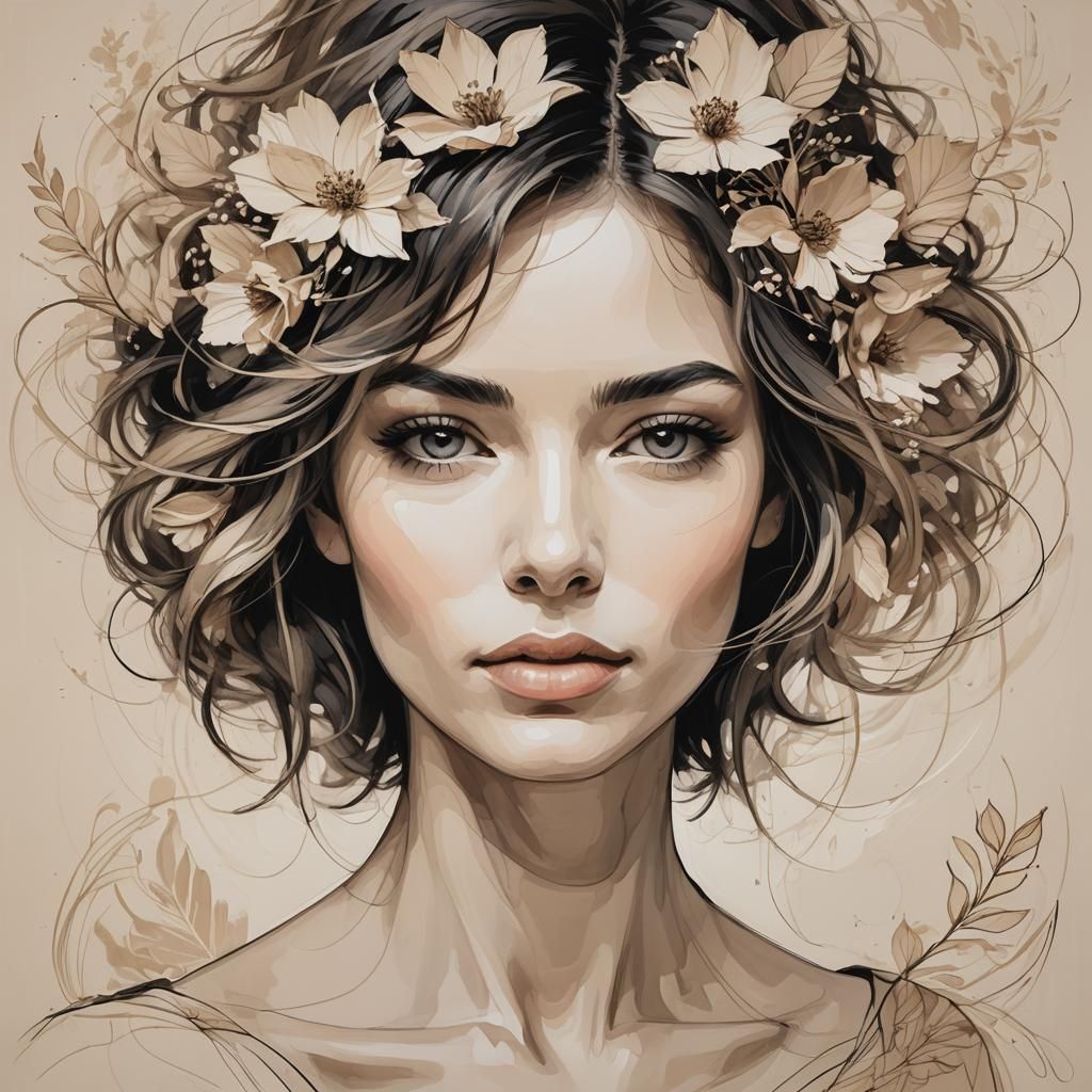 Minimalist Woman Portrait with Floral Elements