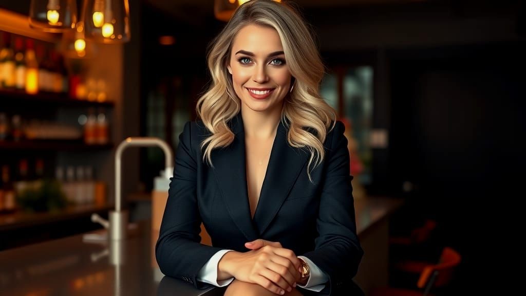 Nude Blonde Model Posing in Bar, Professional Portrait