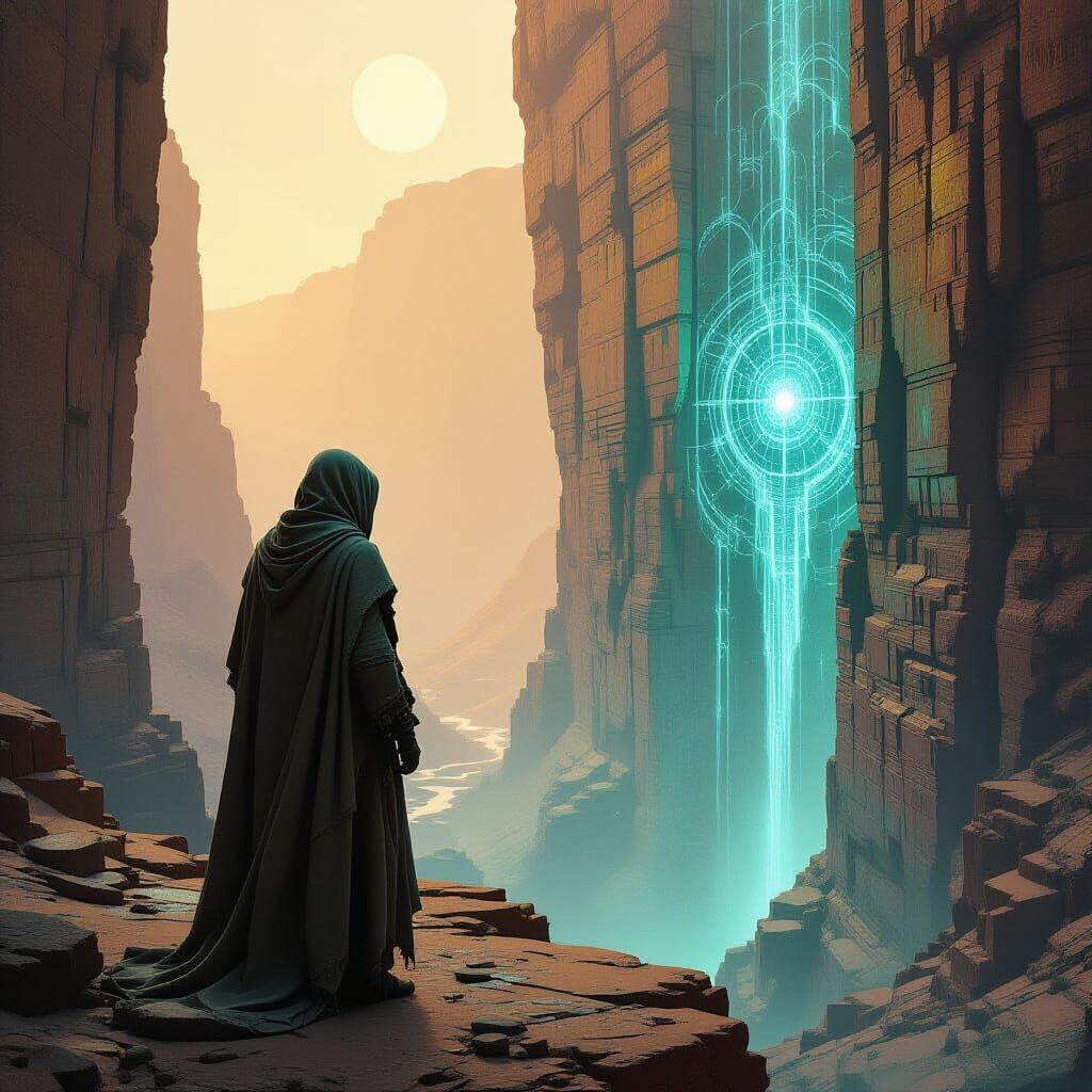 Bioluminescent Canyon: A Retrofuturistic Vision