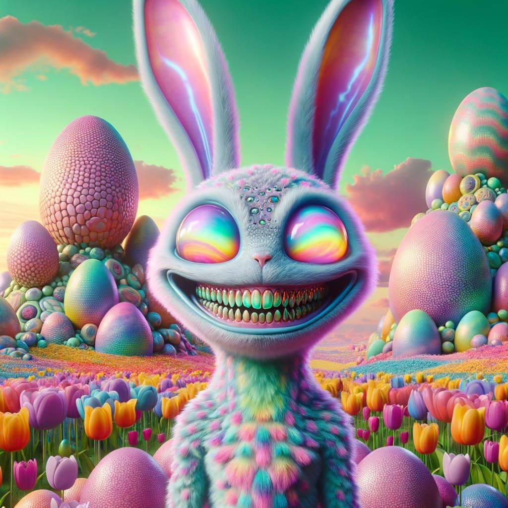 Surreal Extraterrestrial Rabbit in a Vibrant, Fantastical La...