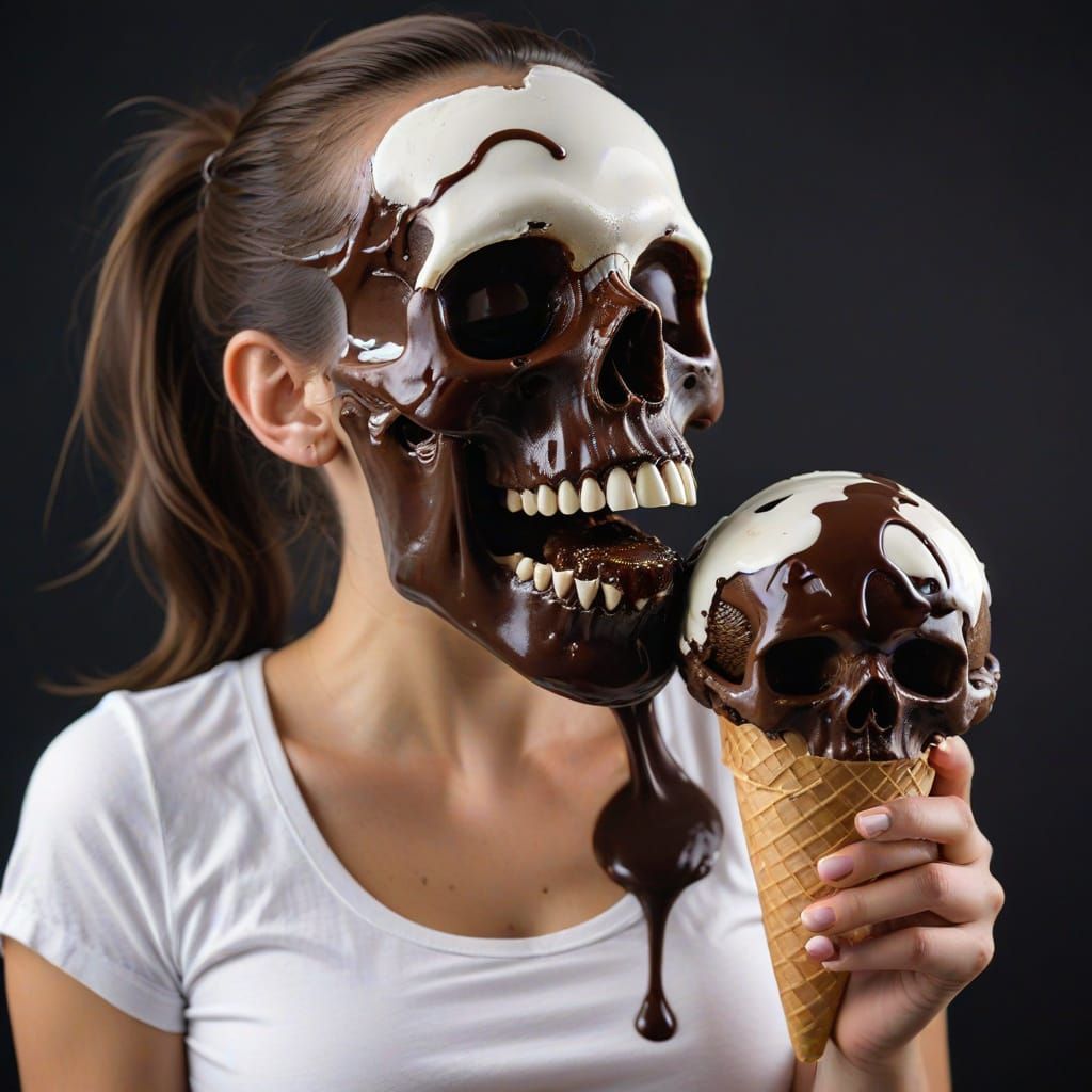 Girl Licking Skull Ice Cream with Chocolate