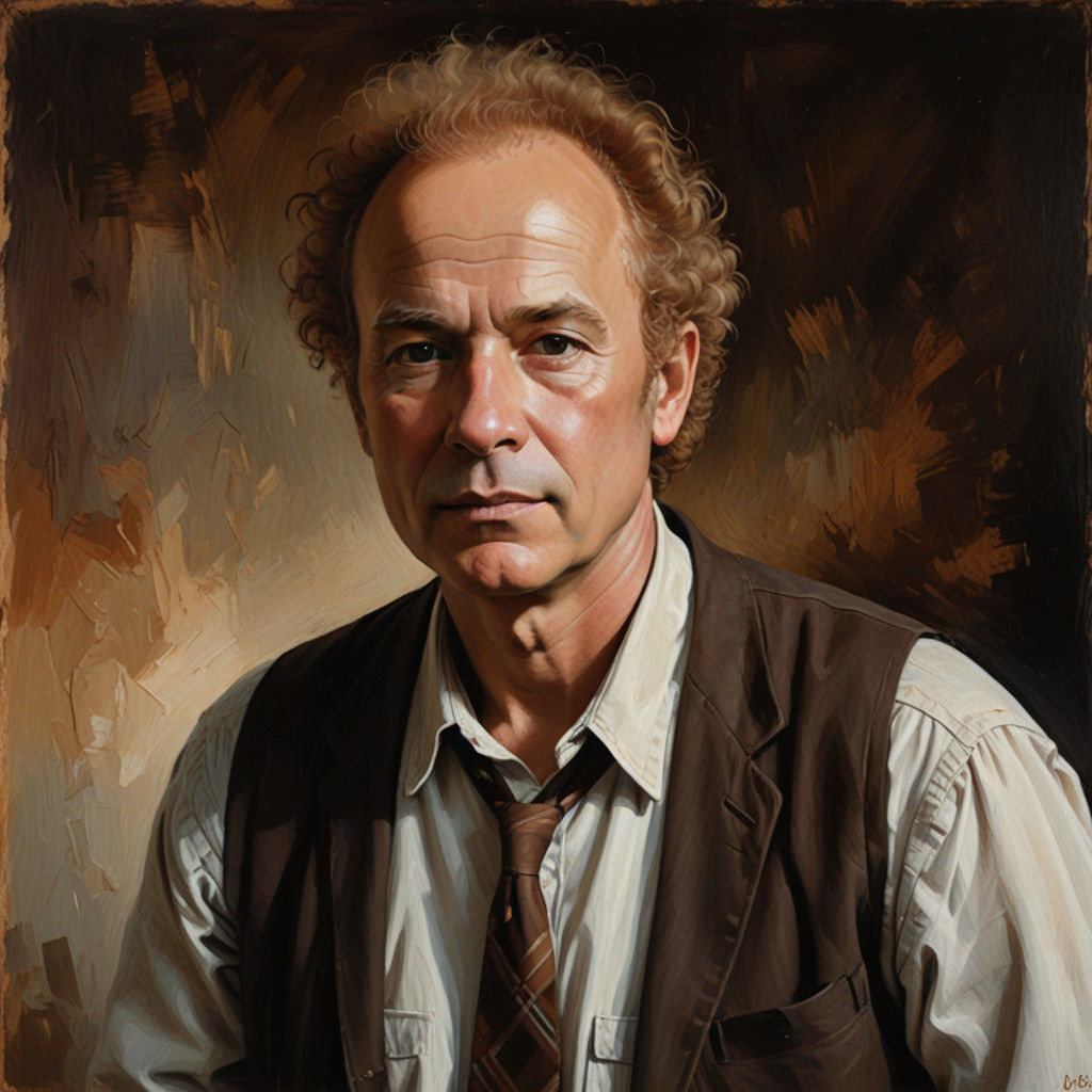 Warm Art Garfunkel Portrait in Earthy Oil Painting