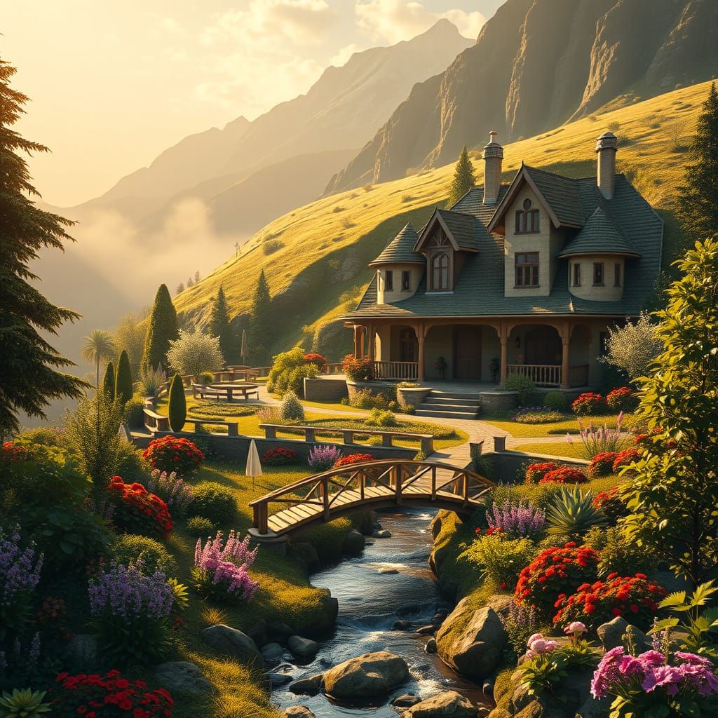 Organic Hillside Palace in Whimsical Cubist Style