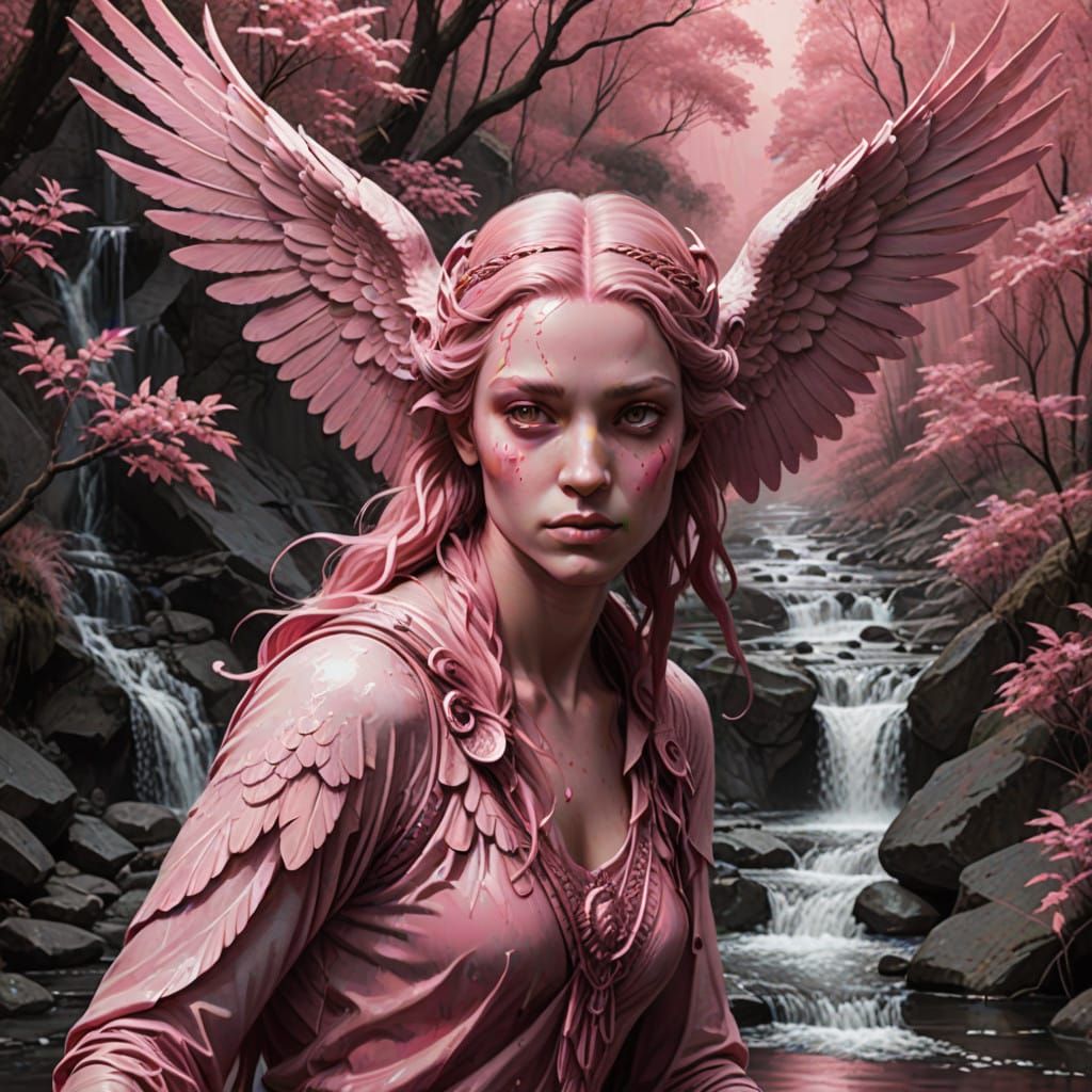 Mythical Harpy in a Pink Paradise