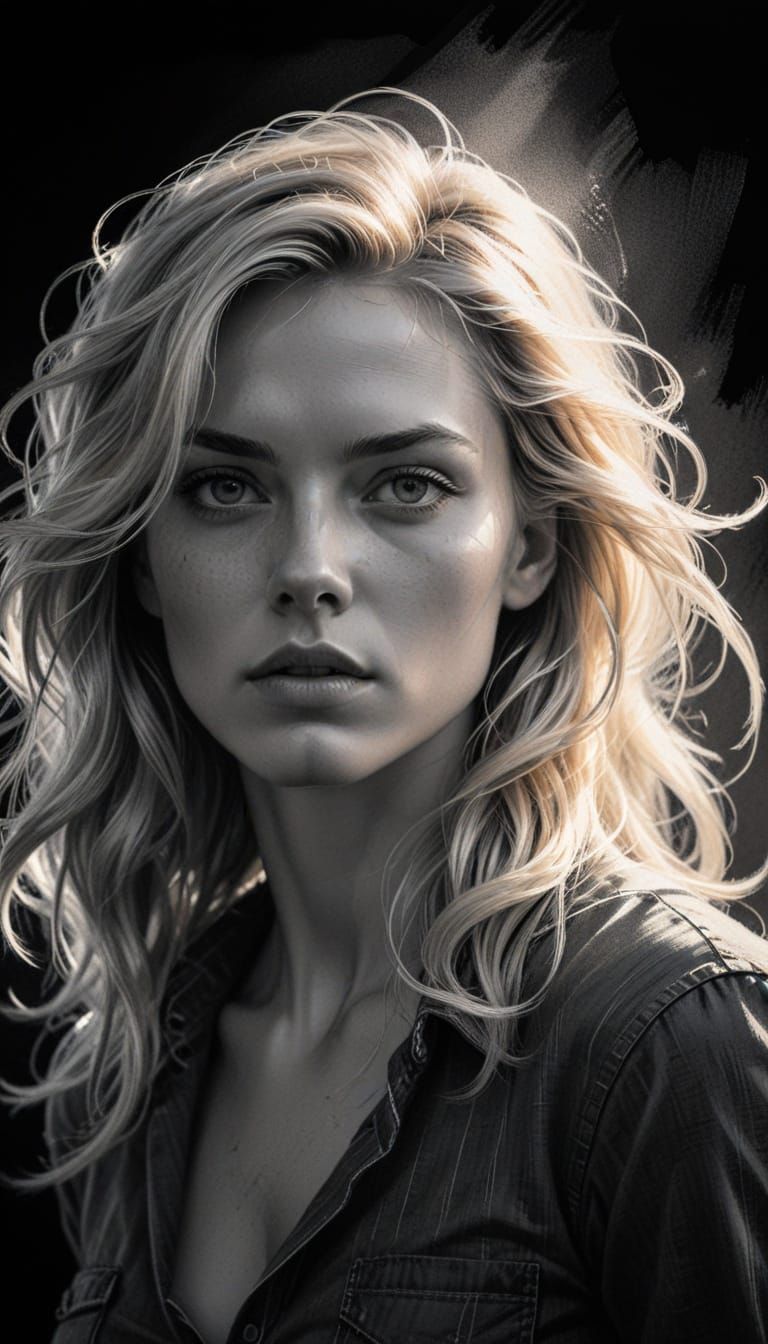 Expressive Pencil Sketch of a Woman in Dramatic Light