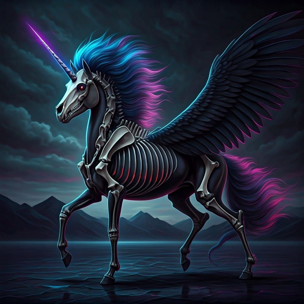 Skeletal Unicorn with Pegasus Wings in Dark Fantasy Style