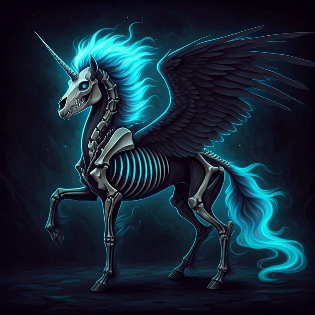 Ethereal Skeletal Unicorn in Gothic Dark Art Style