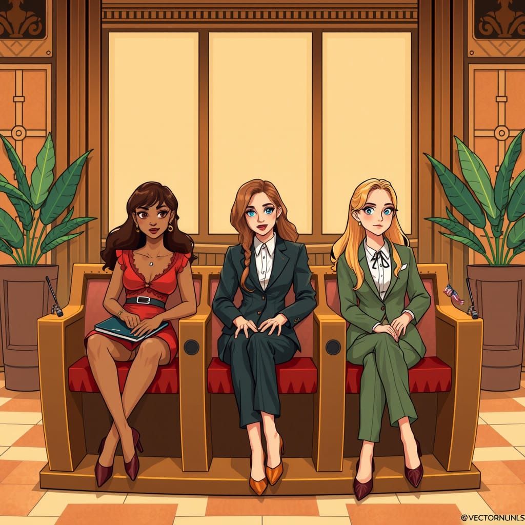 Retrofuture Women of Senate in Optimistic Solarpunk Groove