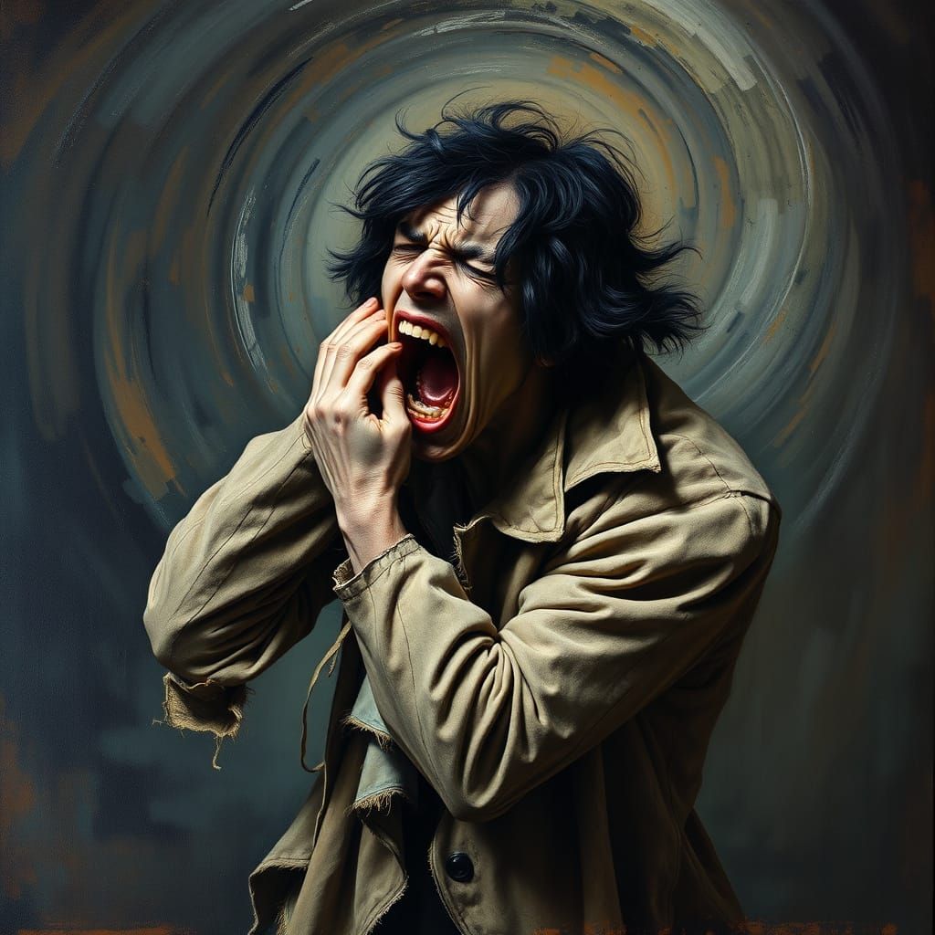 Hyperrealistic Anguish in Eerie Chiaroscuro Style