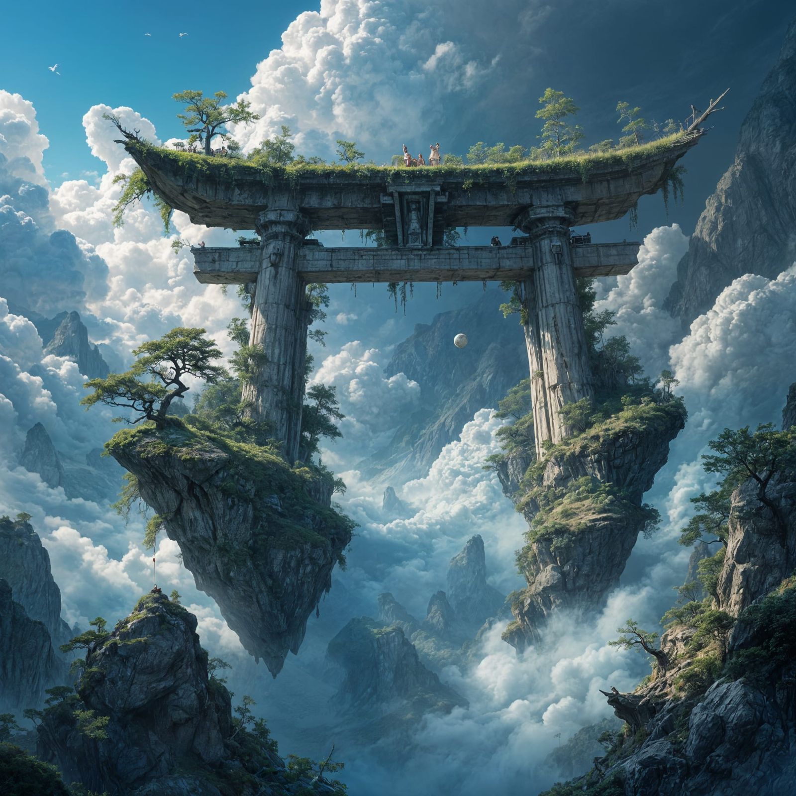 Crumbling Torii Gate to Heavens in Fantasy Landscape