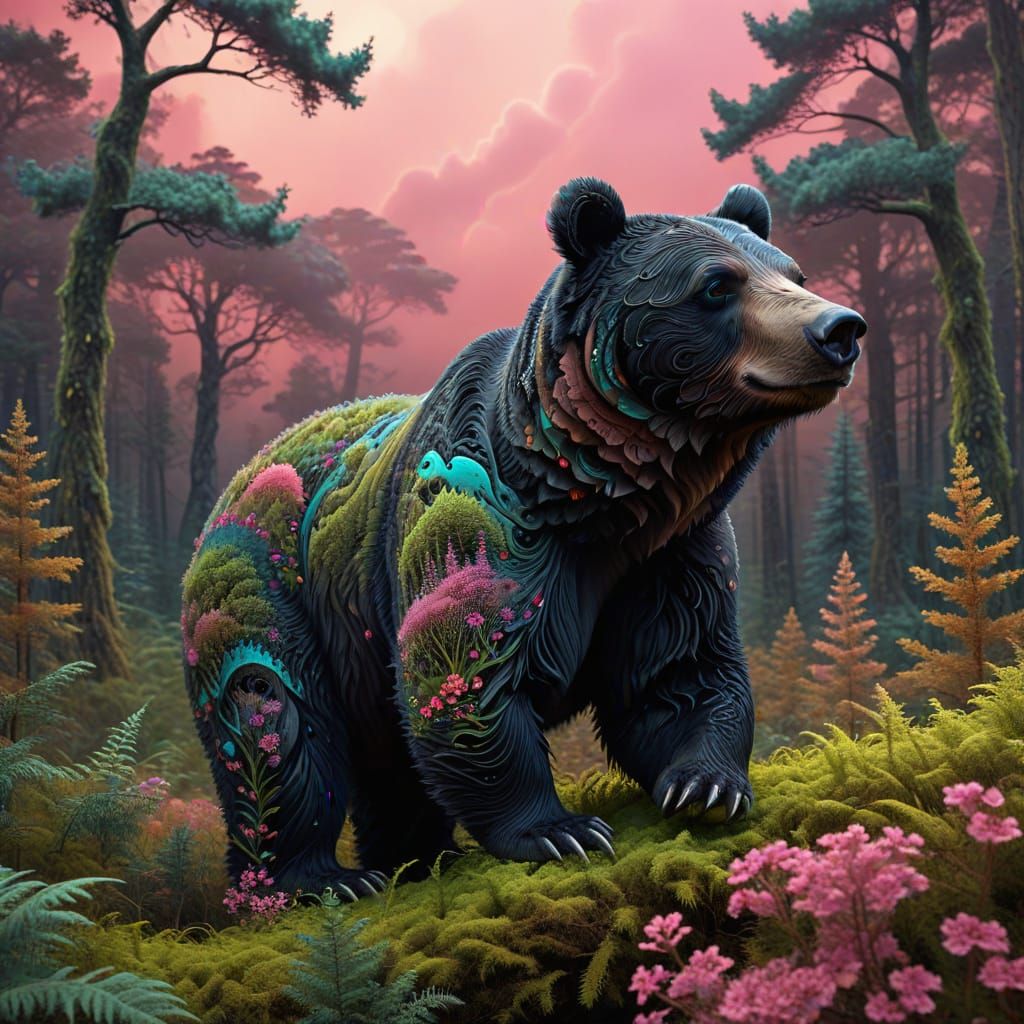 Black Bear in Psychedelic Swamp Forest